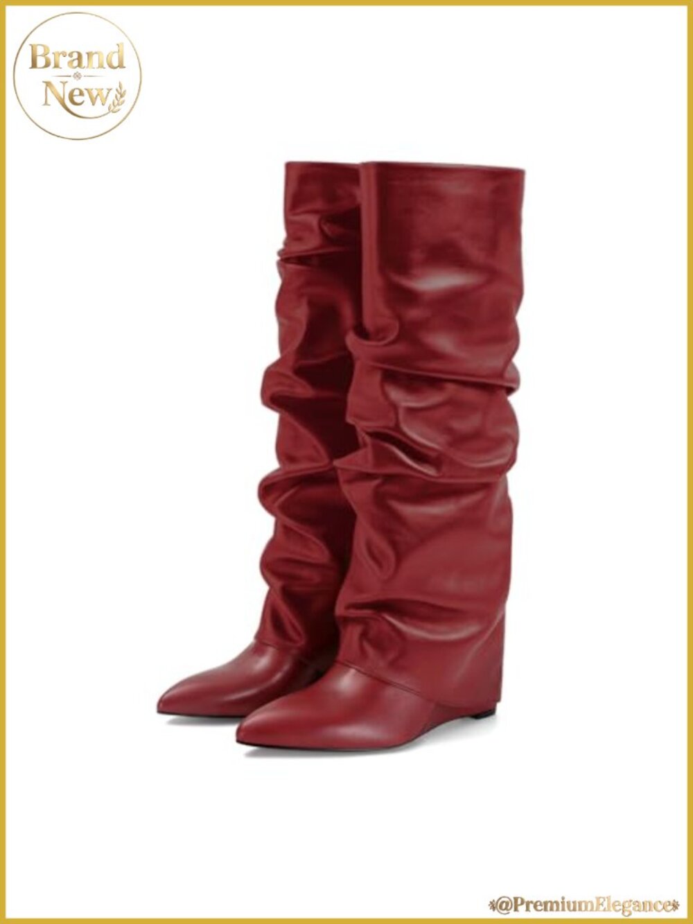 Womens Fold Over Knee High Boots Wedge Heel Pull-On Pointed Toe Wide Calf